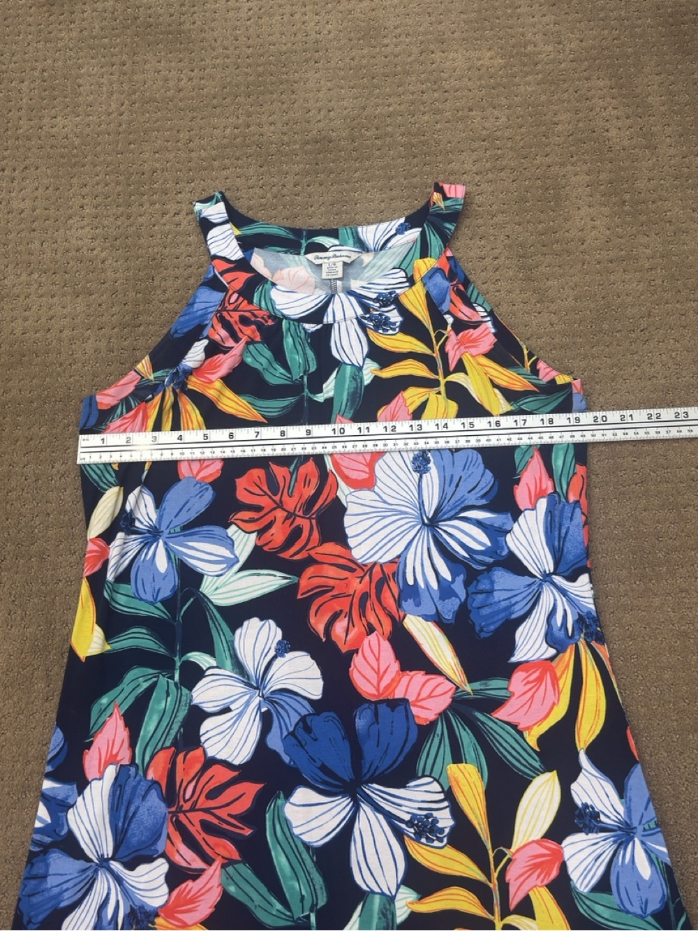 Tommy Bahama Navy Hibiscus Shift Dress with Coral and Green Accents - Picture 5 of 10